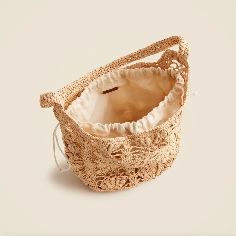 350. J. CREW Handknotted faux-raffia bucket bag $138 Like New - Picture 5 of 6